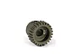 A bronze-coloured 25-tooth RC pinion gear with a set screw, isolated on a white background.
