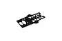 A black aluminium RC car chassis plate with XRAY branding, featuring multiple cutouts and mounting holes, viewed from an angle on a white background.