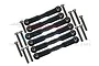 A set of GPM Racing black aluminium turnbuckles with plastic rod ends and accompanying metal screws on a white background.