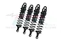 Four black GPM Racing aluminium RC shock absorbers arranged in a row against a white background.