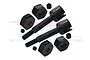 GPM Racing black carbon steel rear wheel axles with 12mm and 17mm hex adapters and grub screws.