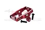 GPM Racing red anodised aluminium servo mount for RC vehicles with two black mounting screws on a white background.