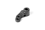 A single black molded plastic left steering hub component for an RC car, viewed from an elevated angle against a white background.
