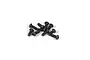 A small pile of ten black button head hex screws on a white background.