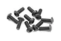 A cluster of nine black metal button head hex screws arranged on a plain white background.