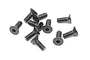 A small pile of ten black metal countersunk hex screws for RC car assembly.