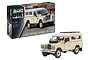 A Revell 1/24 scale Land Rover Series III LWB model kit box next to a fully assembled and painted model of the vehicle.
