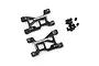 Two black aluminium front suspension arms for RC cars by Yeah Racing, with included mounting hardware on a white background.