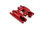 A red anodized aluminium centre gearbox skid plate for an RC car by Yeah Racing, viewed from a high angle on a white background.