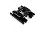 A black anodized aluminium centre gearbox skid plate for an RC car, featuring the Yeah Racing logo laser-etched on the top surface.