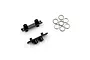 Two black aluminium RC spring mounts and six small metal washers on a white background.