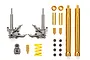 Tamiya 1/12 scale front fork detail up set for Honda RC213V, featuring metal fork tubes, grey plastic fork bottoms, springs, and small hardware components.