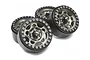 A set of four Boom Racing 1.9 inch gunmetal aluminium beadlock rims with black outer rings and center caps featuring a snake logo.