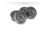 A set of four gunmetal grey Boom Racing 1.9 Venomous Krait aluminium beadlock rims with black center caps on a white background.