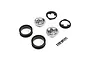Axial 1.9 inch Retro Slot satin beadlock rim components including two silver wheel faces, two black inner rings, two black outer rings, and mounting screws.