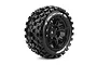A single Louise X-Mcross RC tyre mounted on a black spoked rim, featuring aggressive block tread and white branding on a white background.