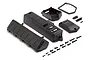 HPI Racing Savage XS battery cover and radio box spare parts set including plastic enclosures and mounting screws on a white background.
