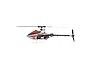 Side profile of a Blade 180 Fusion Smart BNF RC helicopter featuring a white and orange canopy against a plain white background.