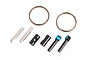 Traxxas Steel CVD Driveshaft Joint Rebuild Kit components including pins, barrels, screws, and retaining rings on a white background.