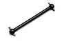 A black metal dogbone style RC driveshaft with silver cross pins at both ends, isolated on a white background.