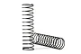 Two black metal RC shock springs, one standing upright and one lying horizontally on a white background.