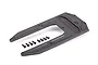 Traxxas graphite grey skid plate for RC chassis with included mounting screws on a white background.