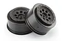 Two black HPI Racing Blitz Mk.8 V2 RC short course wheels on a white background.
