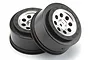 Two HPI Blitz Mk.8 V2 RC short course wheels with matte black outer rims and silver centers, shown against a white background.