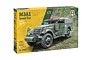 Italeri 1/72 scale M3A1 Scout Car plastic model kit box showing a finished military vehicle model on a grassy background.