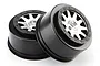 A pair of HPI Blitz Mk.10 V2 RC short course wheels featuring matte black barrels and silver multi-spoke centers with black beadlock-style detailing.