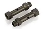 Two gunmetal grey aluminium rear double axles for RC vehicles, shown from an angled perspective on a white background.