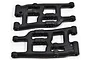 Two black RPM rear suspension arms for RC vehicles, shown from a top-down perspective on a white background.