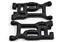 Two black RPM RC front suspension arms for RC vehicles, shown from a top-down perspective against a white background.
