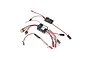 Pro Boat 2-in-1 40A brushed ESC and receiver unit with various wiring harnesses, connectors, and LED plugs against a white background.