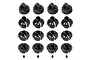 A set of black Team Associated 12mm RC shock caps, spring cups, and small screws arranged on a white background.