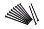 A set of ten black metal cap head screws arranged in a fan pattern on a white background.