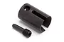 A black metal drive cup and a matching grub screw for an HPI Savage XS RC car on a white background.