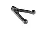 A black carbon fibre RC suspension arm for XRAY vehicles, viewed from an angled top-down perspective against a white background.