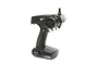 ECX V4 2.4GHz pistol-grip RC transmitter in black plastic with steering wheel and trigger.