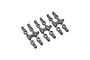 Three plastic parts trees containing a total of 12 black RC rod ends on a white background.