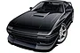 An illustration of a black Mazda Savanna RX-7 FC3S sports car, shown from a high-angle front three-quarter view.