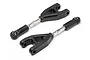 Two black plastic RC suspension arms with metal turnbuckles and ball ends on a white background.