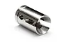 A single silver-coloured metal outdrive cup for an RC car drivetrain, shown against a plain white background.