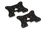 Two HPI Racing carbon fibre shock towers with a checkered weave pattern and multiple mounting holes.