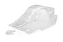 A clear, unpainted polycarbonate body shell for a Maverick Blackout XB RC buggy, shown with a separate small nose cone piece.