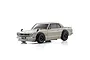 A white Kyosho Mini-Z Nissan Skyline 2000GT-R Tune Version body shell, featuring black fender flares and black wheels, shown against a white background.