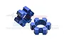 Two blue anodized aluminium 24mm wheel hex adapters for RC cars, featuring a six-spoke design and GPM branding.