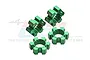 Four green anodized aluminium wheel hex adapters for RC cars, featuring a splined inner bore and GPM Racing branding.