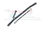 GPM Racing grey aluminium steering linkage set for RC cars, featuring a main bar, secondary arm, screws, and nuts against a branded background.