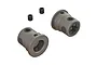Two ARRMA steel differential CVD outdrive cups and two small grub screws on a white background.